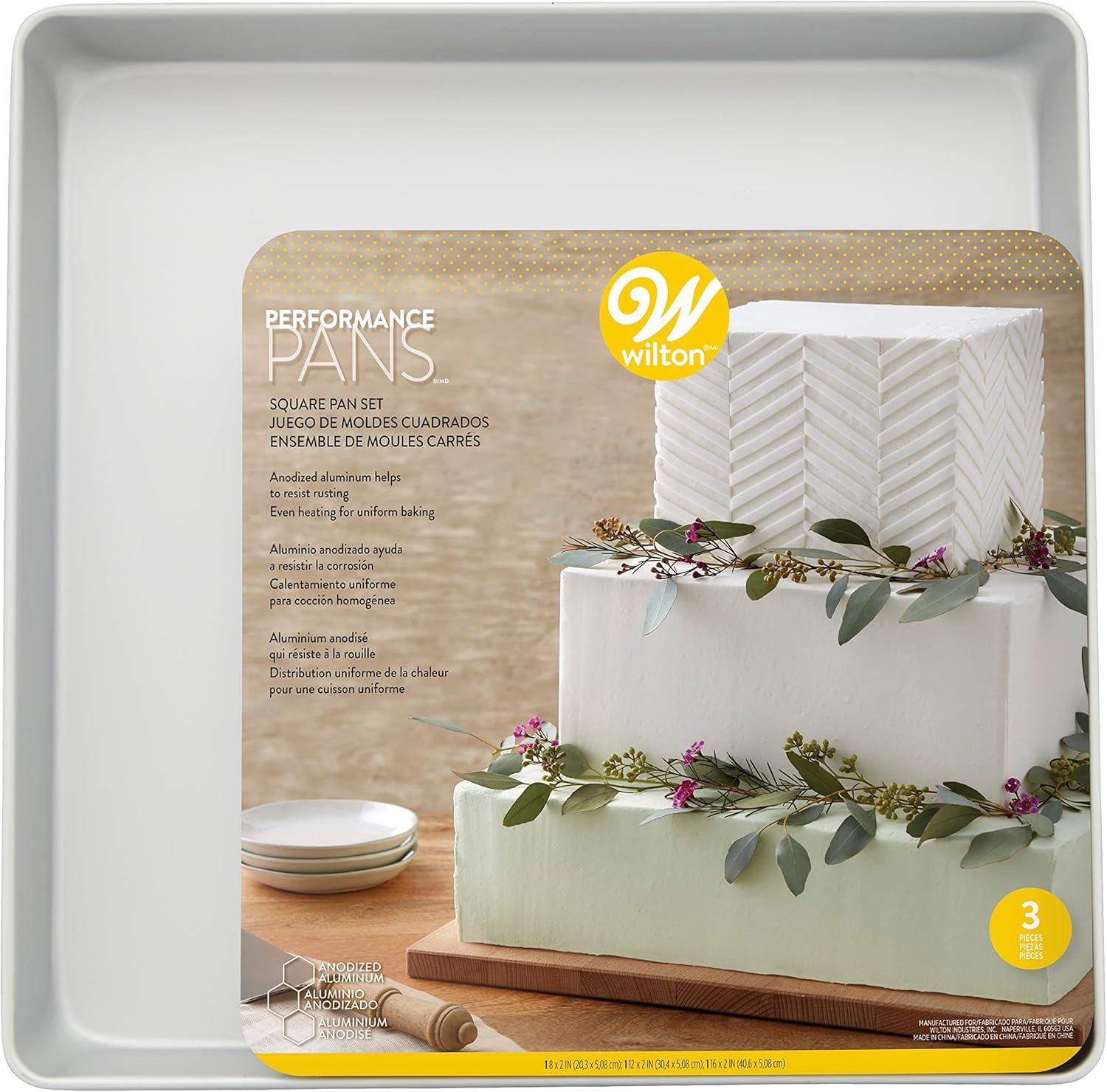 image:imageWilton Aluminum Square 3Piece Bakeware Set Durable Anodized Bakeware for Tiered amp Layered Cakes Even Heating RustResistant Professional Cake Baking Pans 8 in 12 in 16 in Packaging May Vary