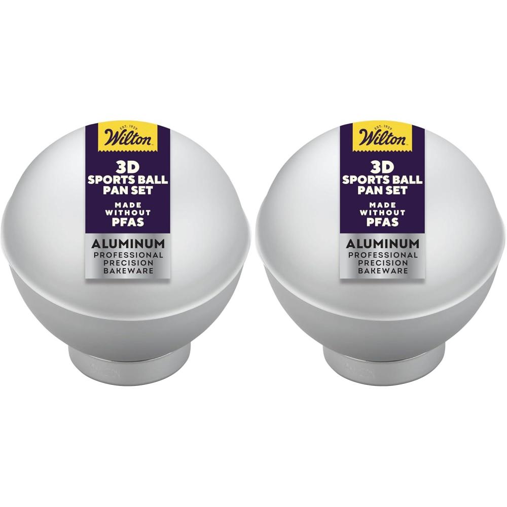 image:imageWilton 3D Sports Ball Cake Pan Set Aluminum Bakeware for Shaped Cakes Durable Even Heating RustResistant Includes 2 HalfSphere Pans Packaging May VaryEach Pack of 2