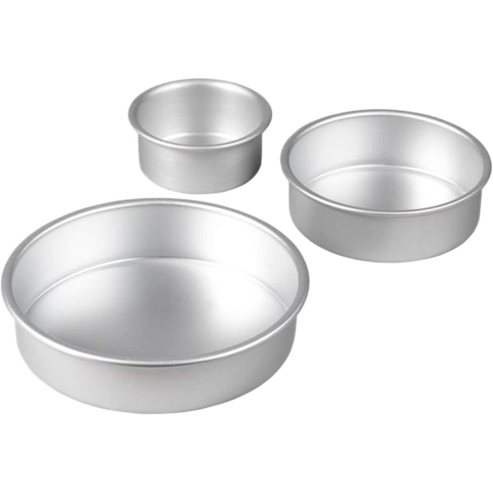 image:imageWilton Aluminum Round Cake Pan Set 3Piece for Tiered Cakes Durable Even Heating RustResistant Professional Bakeware 4 6 8 in Package May Vary4 x 2 in 101 x 508 cm  6 x 2 in 152 x 508 cm and 8 x 2 in 203 x 508 cm