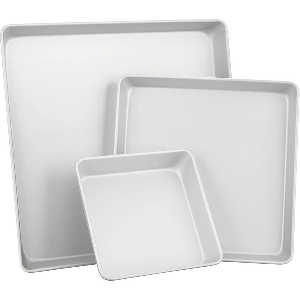image:imageWilton Aluminum Square 3Piece Bakeware Set Durable Anodized Bakeware for Tiered amp Layered Cakes Even Heating RustResistant Professional Cake Baking Pans 8 in 12 in 16 in Packaging May Vary