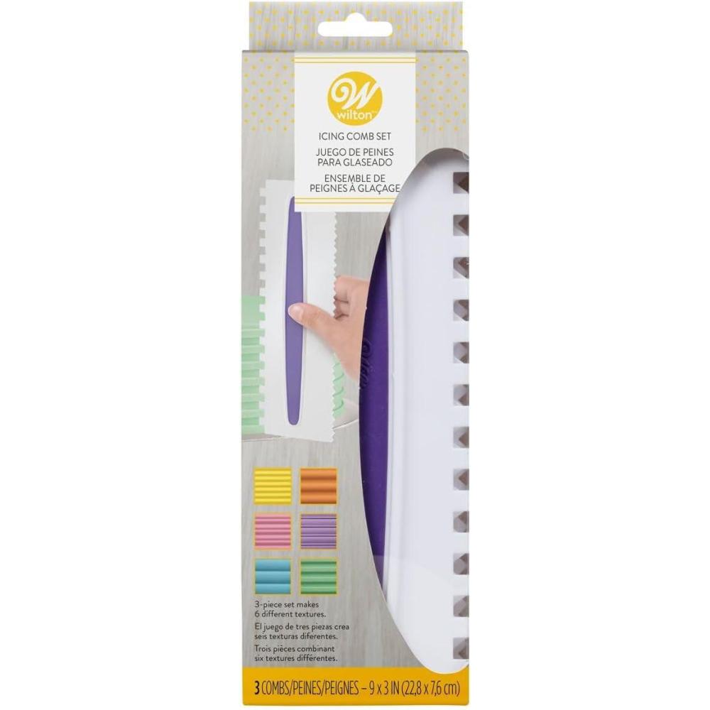 image:imageWilton Comb Icing Smoother For Cake Decorating Buttercream Frosting For Perfect Cakes White And Purple Cake Scraper Smoother 9x3 Inch 3PieceComb Set