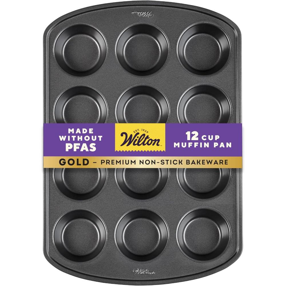 image:imageWilton Gold NonStick 12 Cup Muffin Pan Stainless Steel Bakeware Made without PFAS 105 x 15 x 14 in Packaging May VaryStandart 105 x 15 x 2 in 12cup pan
