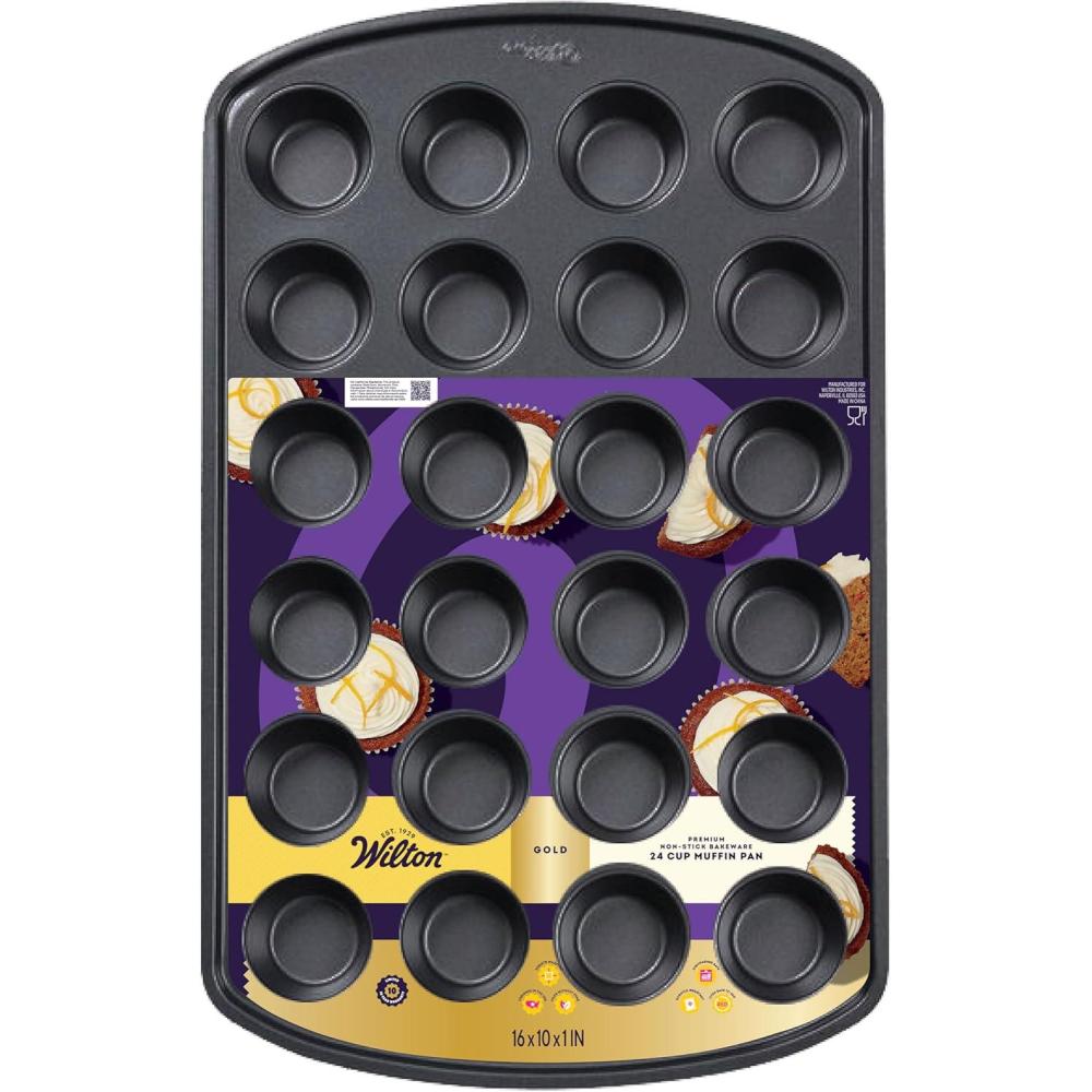 image:imageWilton Gold NonStick 24cup Muffin Pan Stainless Steel Bakeware Made without PFAs 16 x 10 x 1 in Packaging may VaryMINI Pack of 6