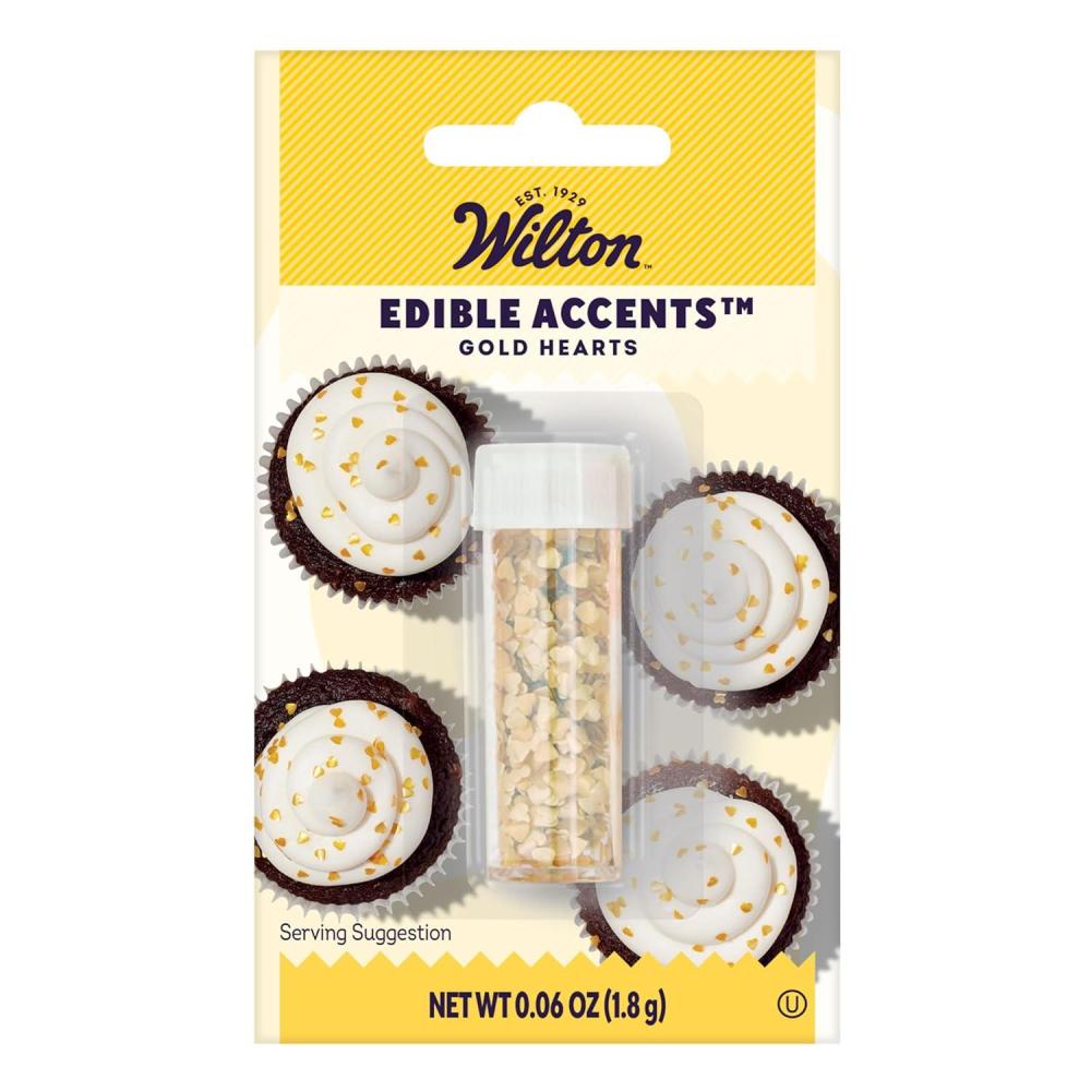image:imageWilton Heart Edible Accents Shimmering Gold Cake Decorations for Cupcakes Cookies amp Desserts 006 oz Gold