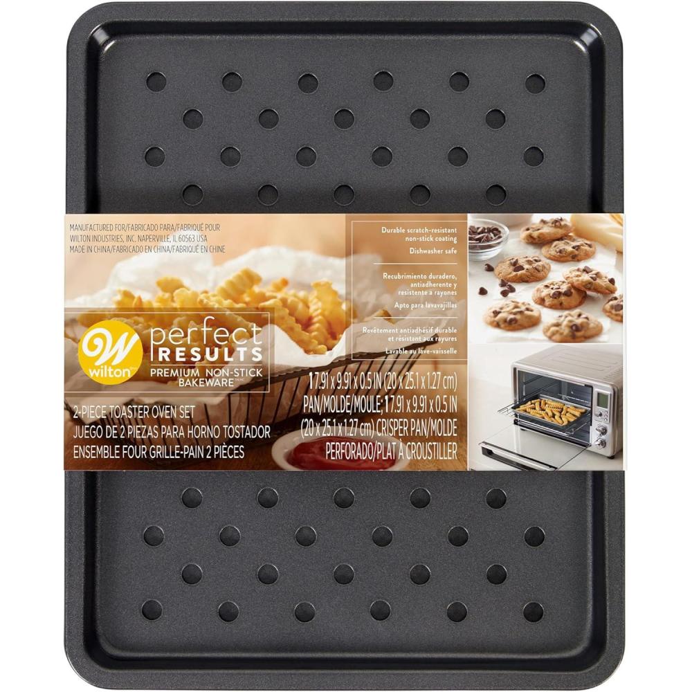 image:imageWilton Perfect Results Toaster Oven Baking Sheet Pan amp Crisper Tray 2Piece Baking Set Black Steel2 piece set