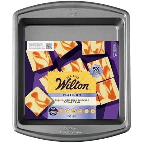 image:imageWilton Platinum NonStick 9 x 9 Inch Square Brownie Cake Pan Stainless Steel Bakeware Made without PFAS Packaging May VaryStandard Pack of 12