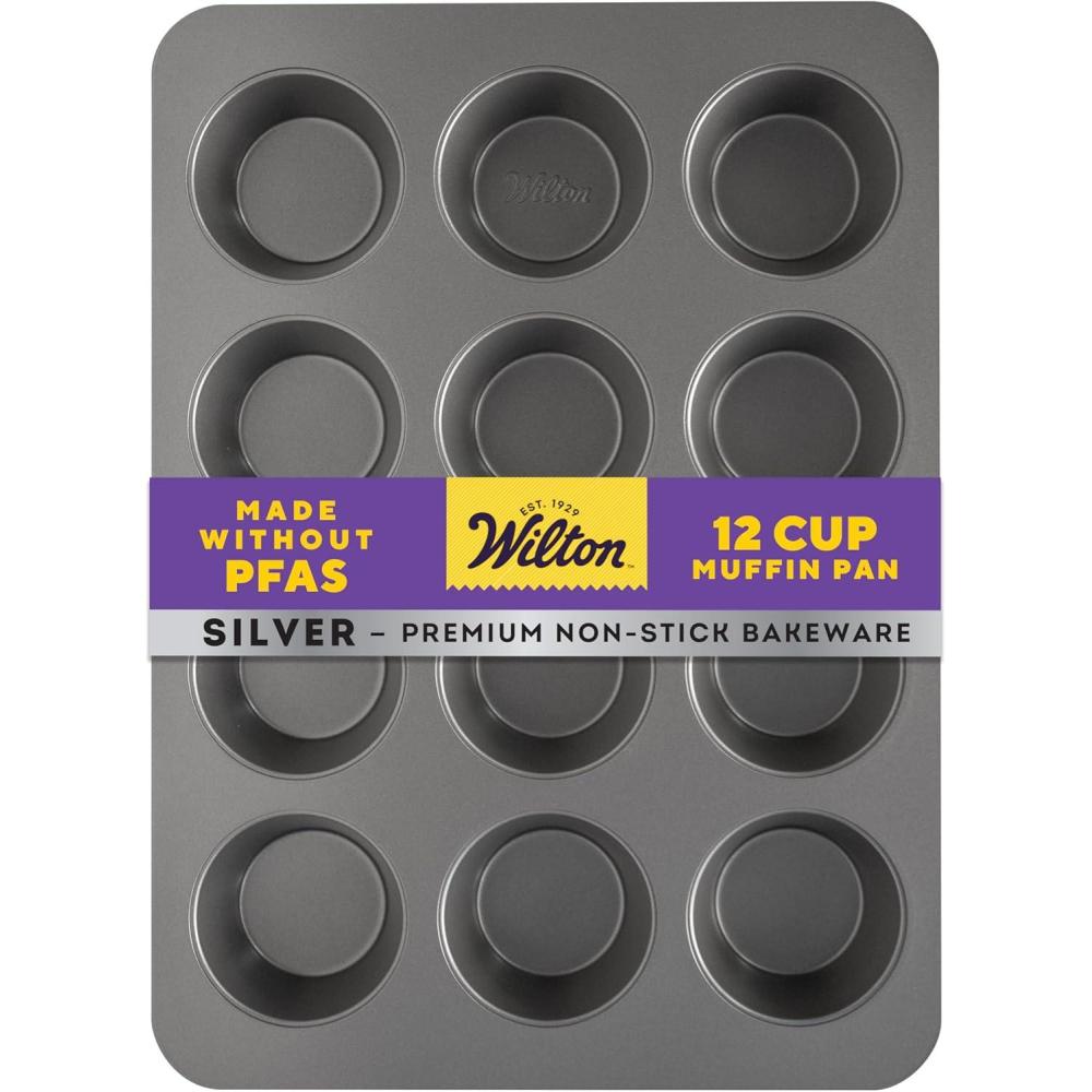 image:imageWilton Silver Non Stick 12 Cup Muffin Pan Cupcake and Muffin Tin for Baking and Brunch Made without PFAS Durable Steel
