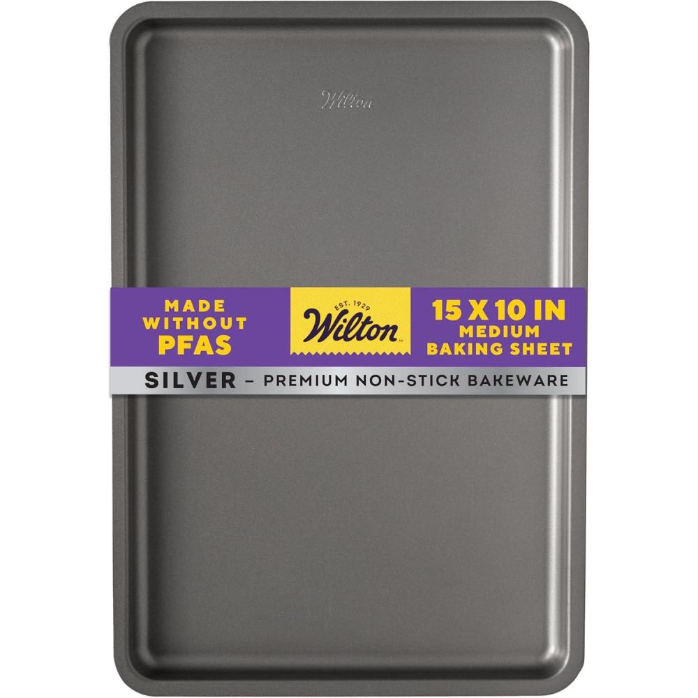image:imageWilton Silver Non Stick Medium Baking Sheet 1525 x 1025 Inch Cookie Sheet for Baking Roasting Sheet Pan Meals Made without PFAS Durable Steel Even Heating