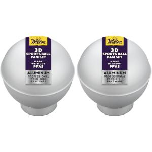 Wilton 3D Sports Ball Cake Pan Set, Aluminum Bakeware for Shaped Cakes, Durable, Even Heating, Rust-Resistant, Includes 2 Half-Sphere Pans, Packaging May Vary(Each (Pack of 2))