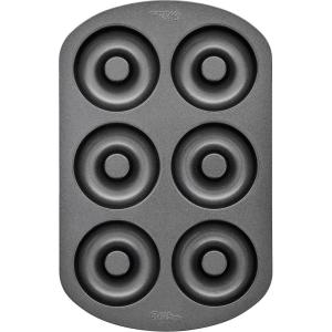 Wilton 6-Cavity Doughnut Baking Pan, Makes Individual Full-Sized 3 3/4″ Donuts or Baked Treats, Non-Stick and Dishwasher Safe, Enjoy or Give as Gift, Metal (1 Pan)(Black)