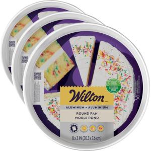 Wilton Aluminum Round Cake Pan, Extra-Deep Bakeware for Layered Cakes, Durable, Even Heating, Rust-Resistant, Professional Quality, 8 x 3 in, Packaging May Vary(1 Count (Pack of 3))