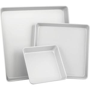 Wilton Aluminum Square 3-Piece Bakeware Set, Durable Anodized Bakeware for Tiered & Layered Cakes, Even Heating, Rust-Resistant, Professional Cake Baking Pans, 8 in, 12 in, 16 in, Packaging May Vary
