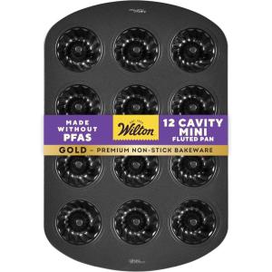 Wilton Gold Non-Stick 12-Cavity Mini Fluted Cake Pan, Stainless Steel Bakeware, Made Without PFAS, Packaging May Vary(12 Cavity (16.5 x 11.2 in))