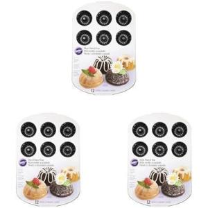 Wilton Gold Non-Stick 12-Cavity Mini Fluted Cake Pan, Stainless Steel Bakeware, Made Without PFAS, Packaging May Vary(12 Cavity (16.5 x 11.2 x 1.3 in) (3-Pack))
