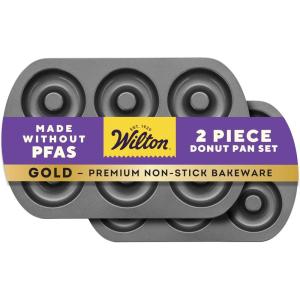 Wilton Gold Non-Stick 2 Piece Donut Pan Set, Stainless Steel Bakeware, Made without PFAS, Packaging May Vary(2 Pack)