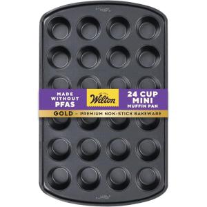 Wilton Gold Non-Stick 24-cup Muffin Pan, Stainless Steel Bakeware, Made without PFAs, 16 x 10 x 1 in., Packaging may Vary(MINI)