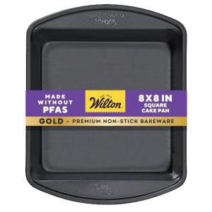 Wilton Gold Non-Stick 8 x 8 Inch Square Brownie Cake Pan, Stainless Steel Bakeware, Made without PFAS, Packaging May Vary
