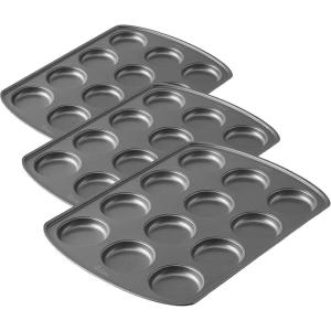 Wilton Gold Non-Stick Muffin Top Pan, Stainless Steel Bakeware, Made without PFAS, 11 x16 in, Packaging May Vary(Muffin Top – 12 Cup (3-Pack))