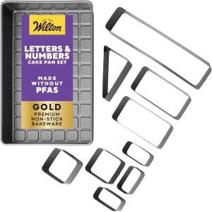 Wilton Gold Premium Non-Stick Warp-Resistant Bakeware, Made without PFAs, DIY Cake Numbers and Letters Set, Packaging May Vary(Celebrations Set)
