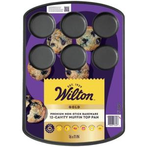 Wilton Gold Premium Non-Stick Warp-Resistant Bakeware, Made without PFAs, Muffin Top Pan, 12 Cavity, Packaging May Vary
