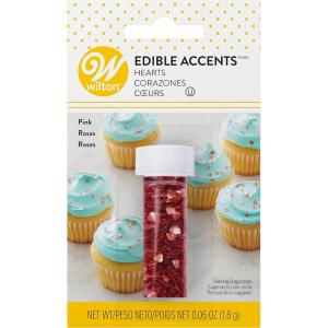 Wilton Heart Edible Accents, Shimmering Gold Cake Decorations for Cupcakes, Cookies & Desserts, 0.06 oz, Pink(Pink Hearts)