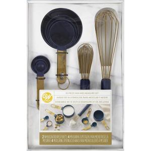 Wilton Navy Blue and Gold Measuring Cups, Measuring Spoons and Whisks Set, 10-Piece