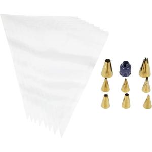Wilton Navy Blue and Gold Piping Tips and Cake Decorating Supplies Set, 17-Piece(Navy Blue and Gold)