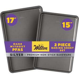 Wilton Silver 2- Piece Non-Stick Baking Sheet Set, Stainless Steel Bakeware for Baking and Roasting, Made without PFAS