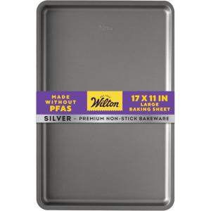 Wilton Silver Non Stick Large Baking Sheet, Cookie and Roasting Pan for Sheet Pan Meals, Made without PFAS, Even Heating, 17.25 x 11.5 Inch