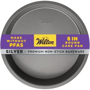 Wilton Silver Non Stick Round Cake Pan, Steel Baking Pan for Layer Cakes, Cheesecakes, Quiche,Made without PFAS, Even Heating, 8 Inch