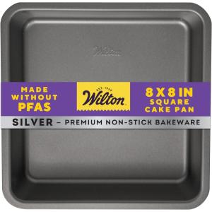 Wilton Silver Non-Stick 8 x 8 Inch Square Brownie Cake Pan, Stainless Steel Bakeware, Made without PFAS, Packaging May Vary