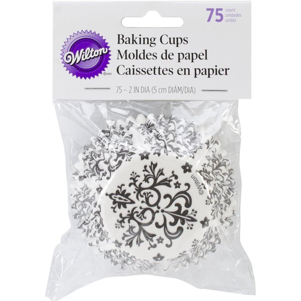 image:imageWilton BAKECUPS DAMASK 75CT twoinch BlackWhite