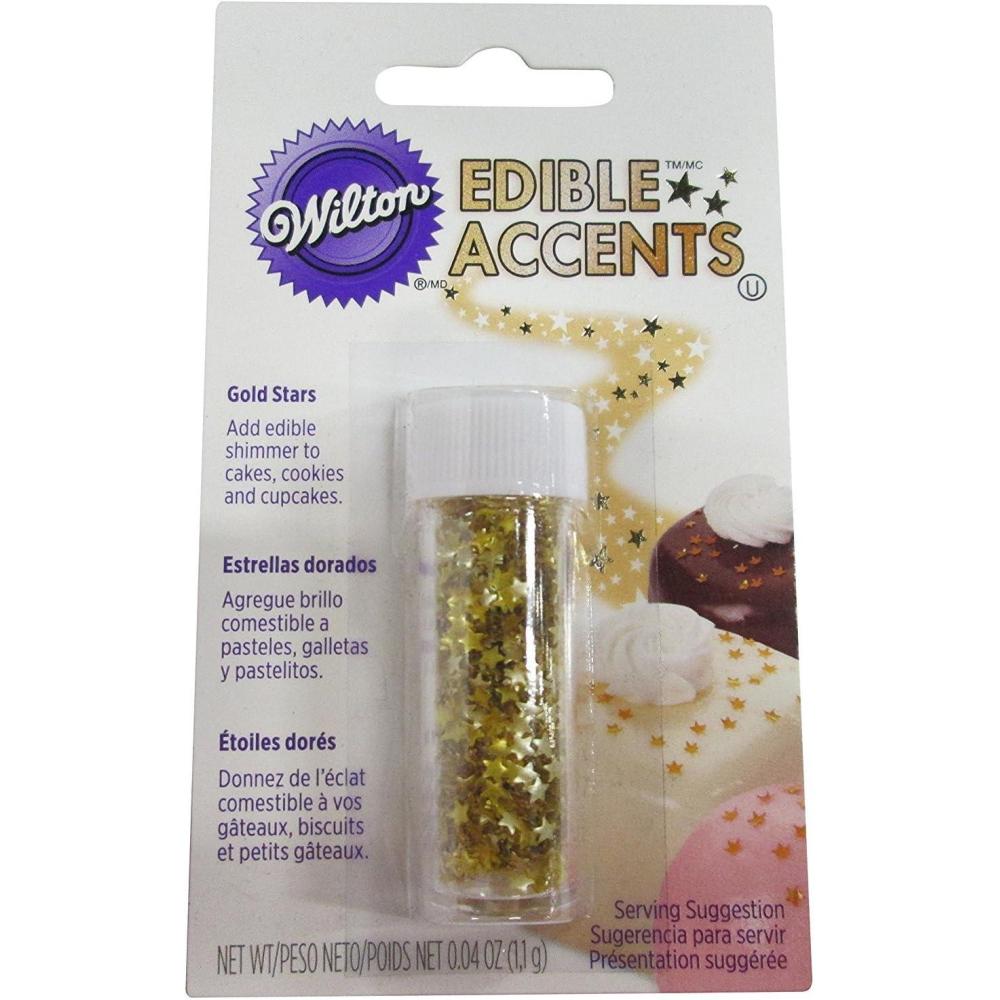 image:imageWilton Edible Gold Glitter Star Sprinkles Shimmering Sugar Stars for Cakes Cupcakes Cookies Cocktails amp Holiday Desserts Edible Gold Cake Decorations 04 oz11 g