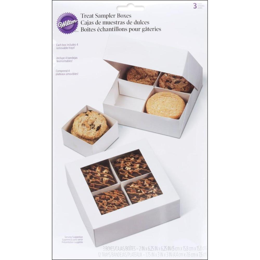 image:imageWilton Treat Sampler Boxes Perfect for Sharing homemade Desserts Cookies and Snacks as a Gift Each Box has 4Compartments Includes 3Boxes WhiteWhite Compartment