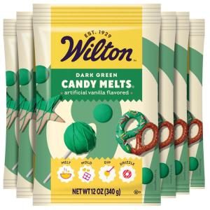 Wilton Melting Chocolate Dark Green Candy Melts for Cake Pops Candy Making Chips Vanilla Flavored 12oz., Pack of 6, Packaging May Vary(Vanilla)