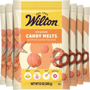 Wilton Melting Chocolate Orange Candy Melts for Cake Pops Candy Making Chips Vanilla Flavored 12oz., Pack of 6, Packaging May Vary(Orange)