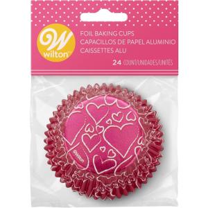 Wilton Standard Baking Cups 24/Pkg-Pink Heart Foil