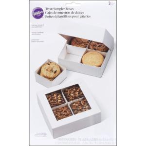Wilton Treat Sampler Boxes, Perfect for Sharing homemade Desserts, Cookies and Snacks as a Gift, Each Box has 4-Compartments, Includes 3-Boxes, White(White Compartment)