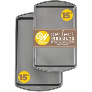 Wilton Perfect Results Nonstick Medium 15 x 10 in Cookie Baking Sheets Set, 2-Piece Steel Bakeware, Scratch-Resistant, Dishwasher Safe