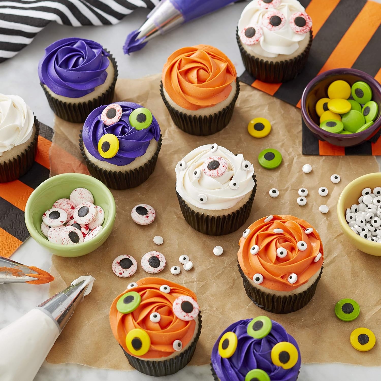 image:imageWilton Edible Candy Eyeball Sprinkles Small Edible Googly Eyes for Decorating Cupcakes Cookies amp Halloween Treats Black and White 088 oz3 Pack