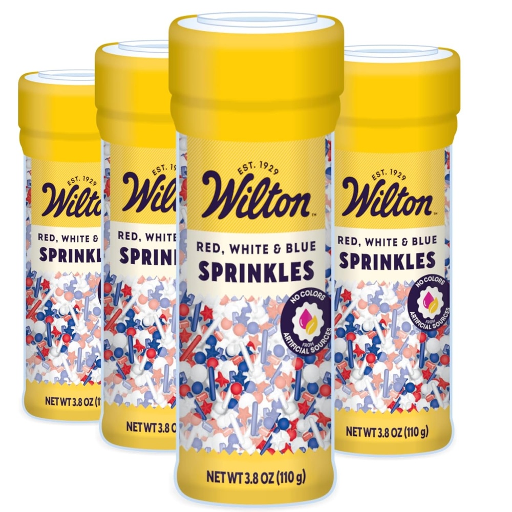 image:imageWilton Patriotic Edible Sprinkle Mix Includes Red White amp Blue Stars Nonpareils amp Jimmies Great for Holiday Cupcakes Brownies amp Cookies 38 oz Pack of 4