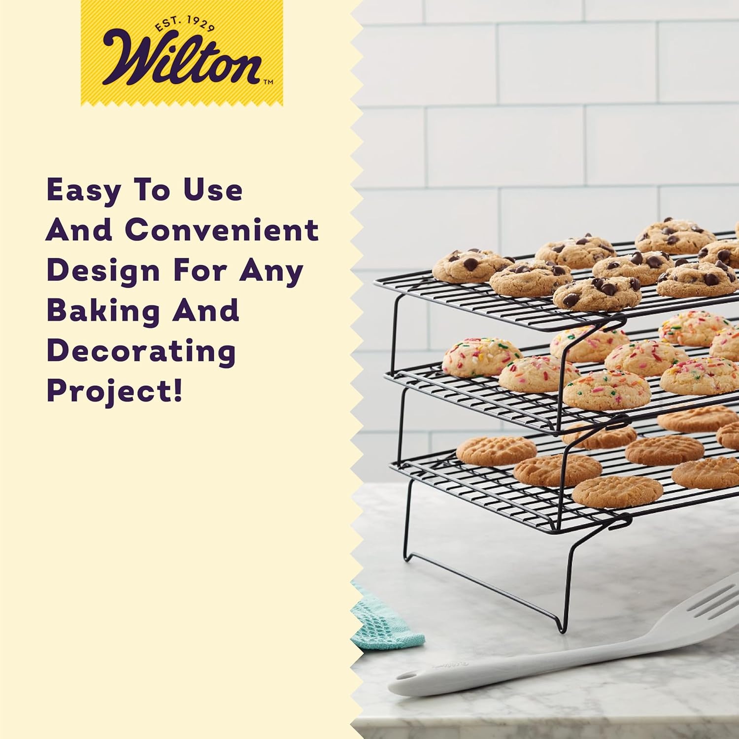 image:imageWilton Excelle Elite 3Tier Cooling Rack for Cookies Cake and More Cool Batches of Cookies Cake Layers or Finger Foods BlackCakes and More